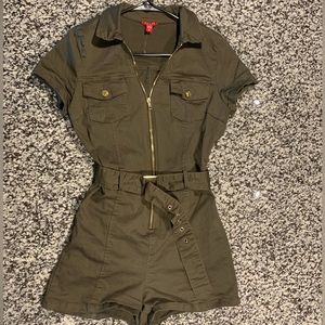 Guess green and gold denim romper size medium